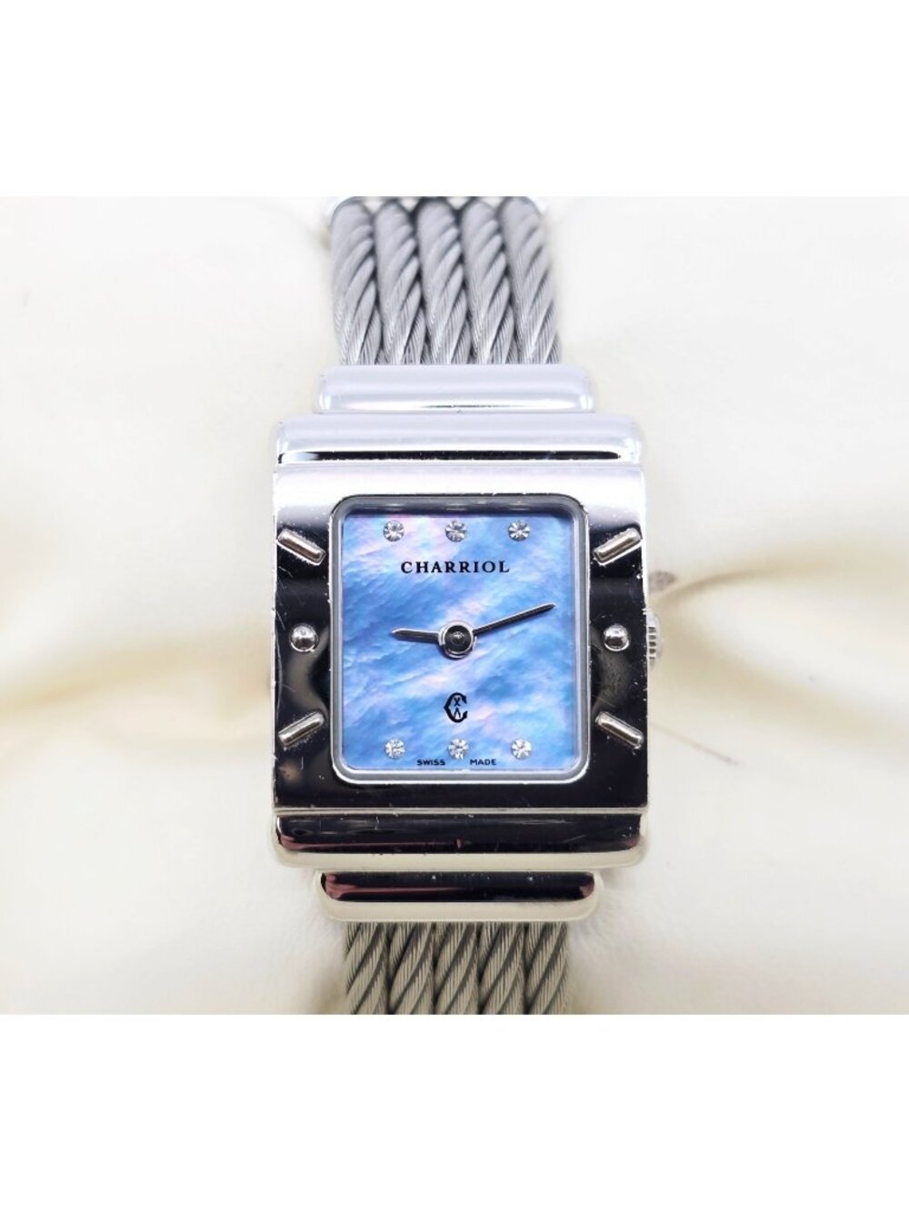 Philippe Charriol Columbus 925 Silver Watch Cable Bracelet MOP Diamond Dial